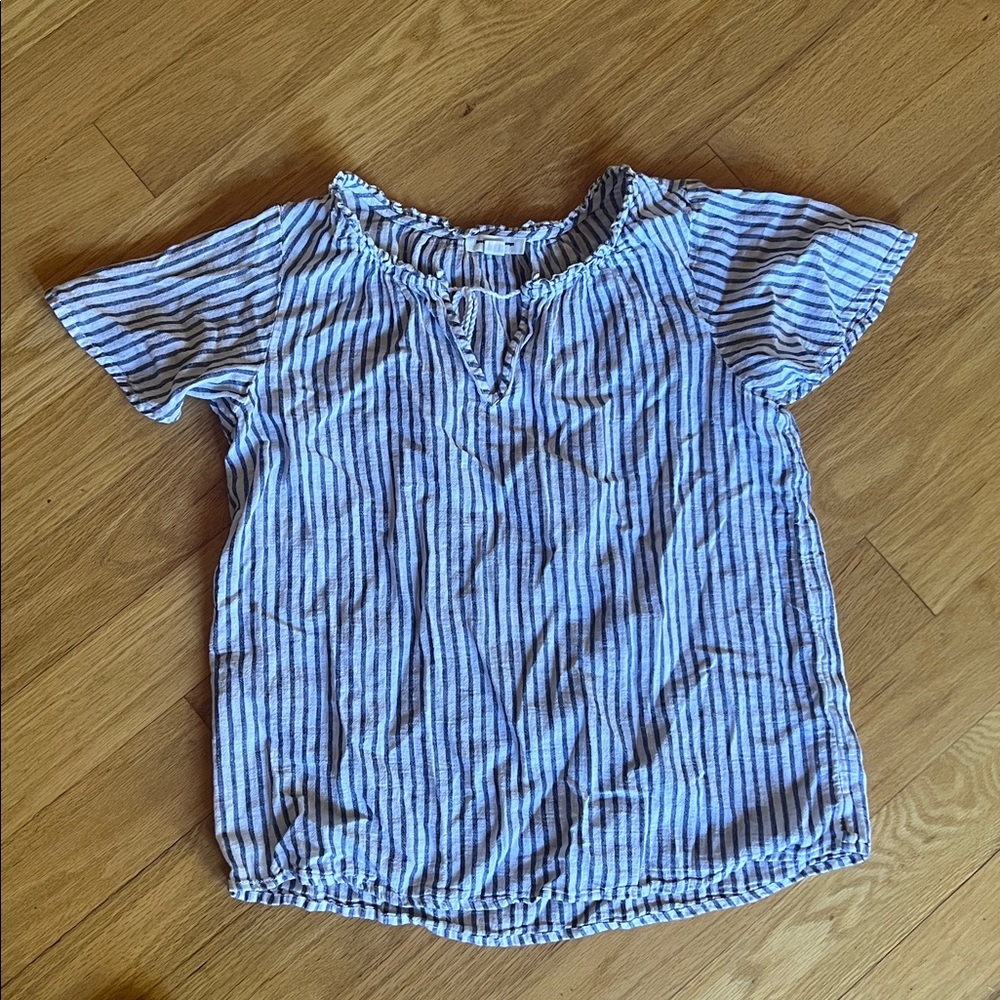 beachlunchlounge Blue and White Striped Short Sleeve Top